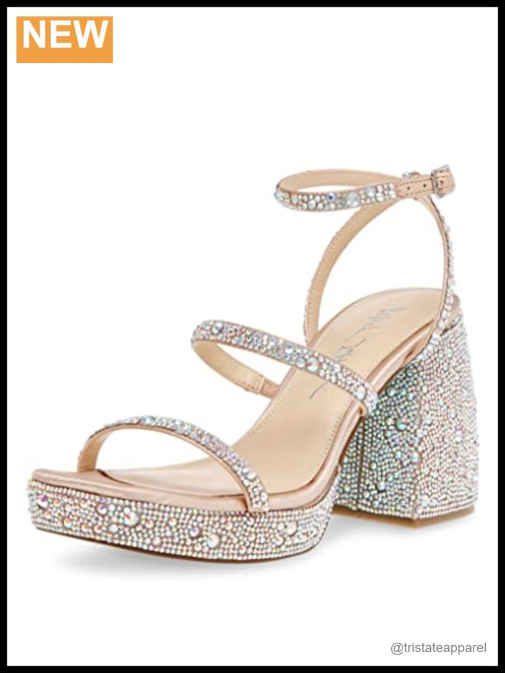 Rhinestone Block Heel Square Toe Ankle Strap Dress Sandals